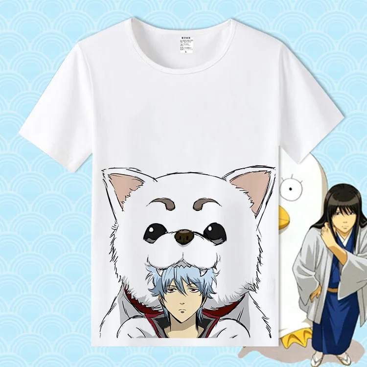 Anime GINTAMA Sakata Gintoki Cos Cosplay Costume T-shirt Round Collar Cotton