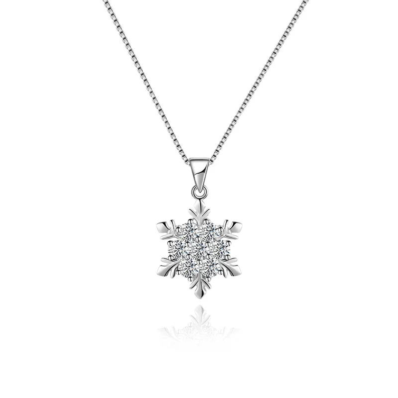 

Japanese and Korean Style Hexagonal Snowflake Zircon Necklace Hypoallergenic Personality Charm Female Clavicle Chain Accessorry