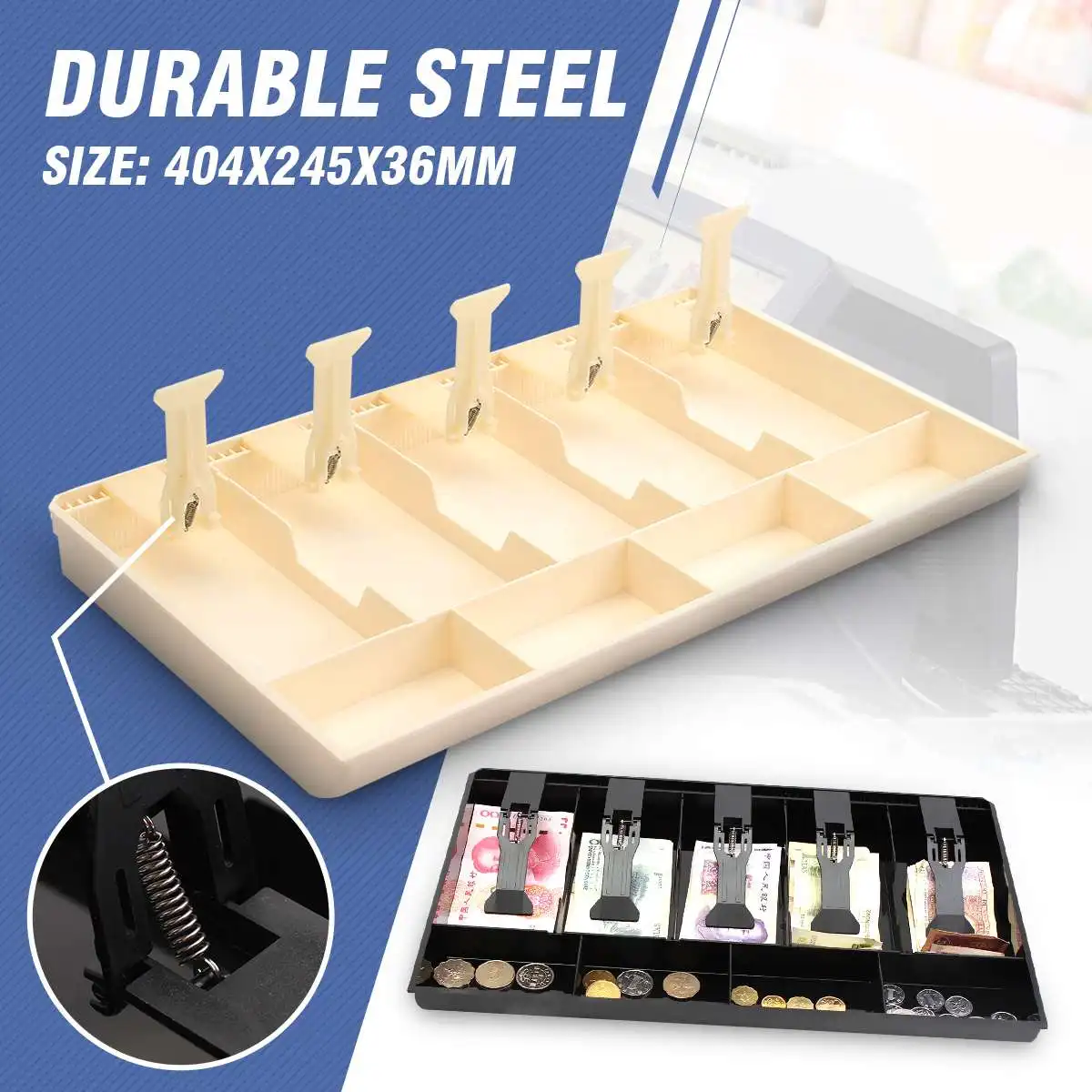 

5/4 grids White/Black Money Cash Coin Register Insert Tray Replace Cashier Drawer Storage Cash Register Tray Box Classify Store