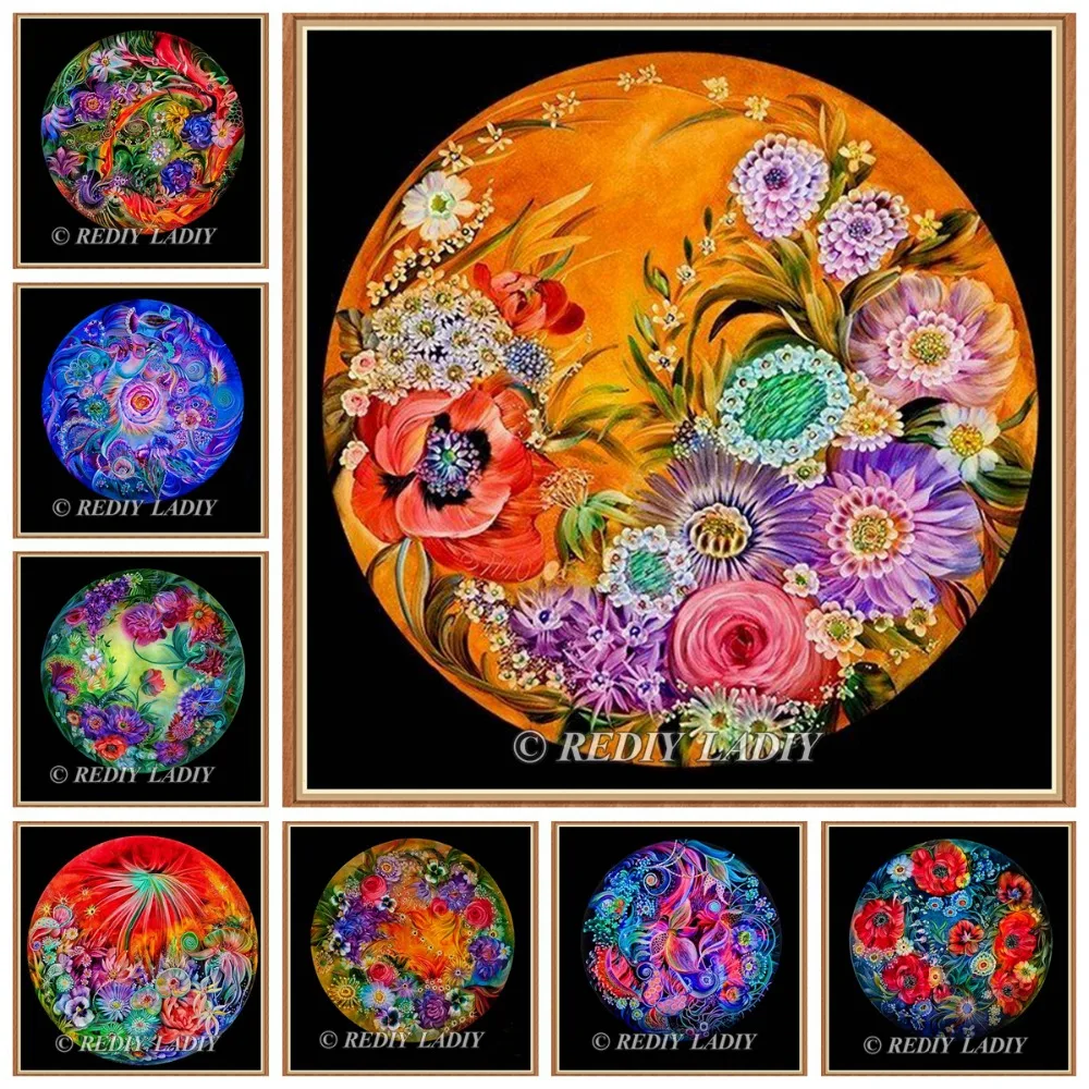NeoImage  REDIY LADIY Diamond Painting Cross Stitch Poppy Flowers Full Rhinestones Needlework 5D Diamond Embroidery Crystal Mosaic Crafts