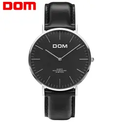 Часы для мужчин Топ Элитный бренд цвета: золотистый, серебристый кожа кварцевые наручные часы DOM M-36 Relogio Feminino Montre Femme