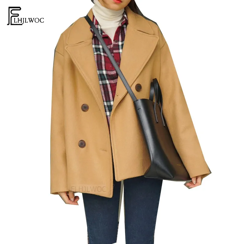 Women Short Woolen Coats Hot Sales Autumn Winter Double Button Coat Outerwear Preppy Styel Girls