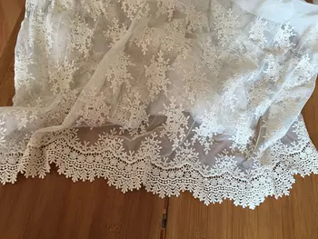 

ivory lace fabric with retro florals, cream cotton lace fabric, embroidered mesh lace, tulle lace fabric,