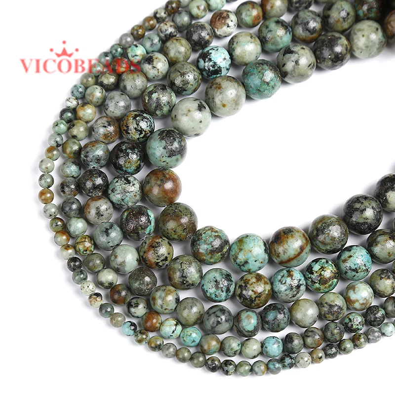 

Natural African Turquoises Stone Round Loose Beads 4 6 8 10 12mm Fit DIY Charms Bracelet Beads For Jewelry Making