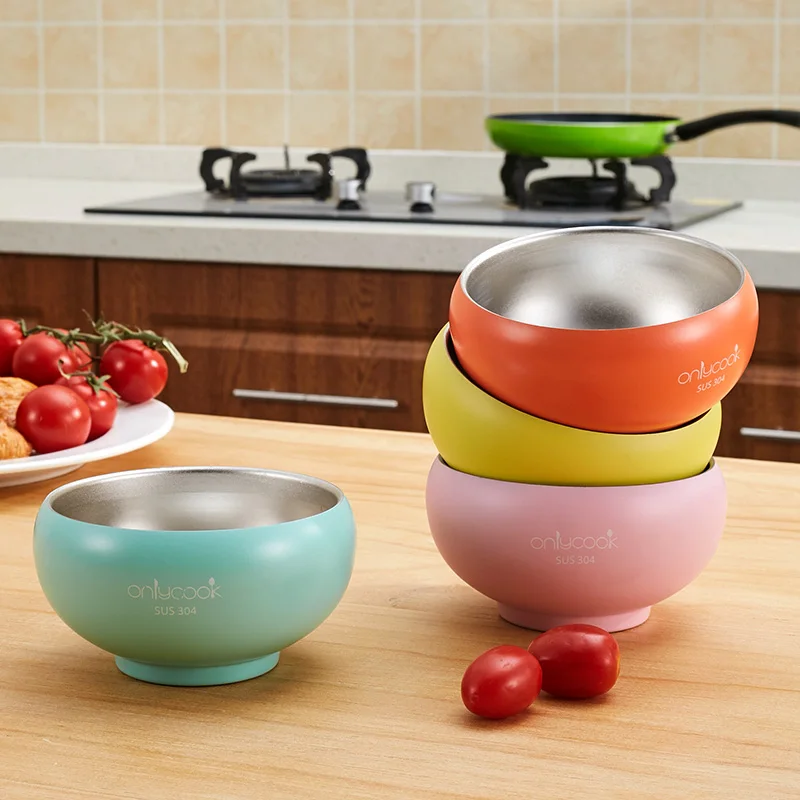 

Onlycook Color 304 Stainless Steel Bowl Insulation Bowl Children Anti-fall Bowl Baby Food Supplement Anti-fall Bowl
