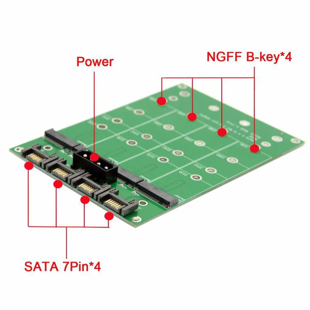 M.2 SATA адаптер M.2 SATA M2 адаптер 4x M2 NGFF B или B/M ключ SSD 4x SATA3.0 7Pin конвертер жесткого диска Поддержка 30/42/60/80 мм