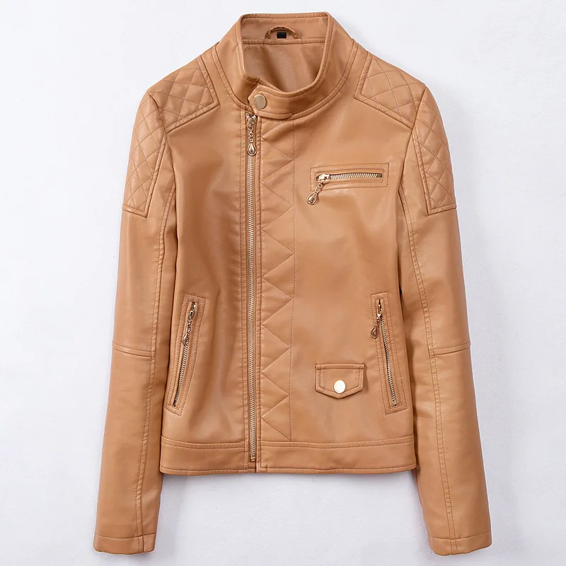 NXH yellow leather jacket women autumn fashion slim motor biker coat plus size pu outwear black pink red