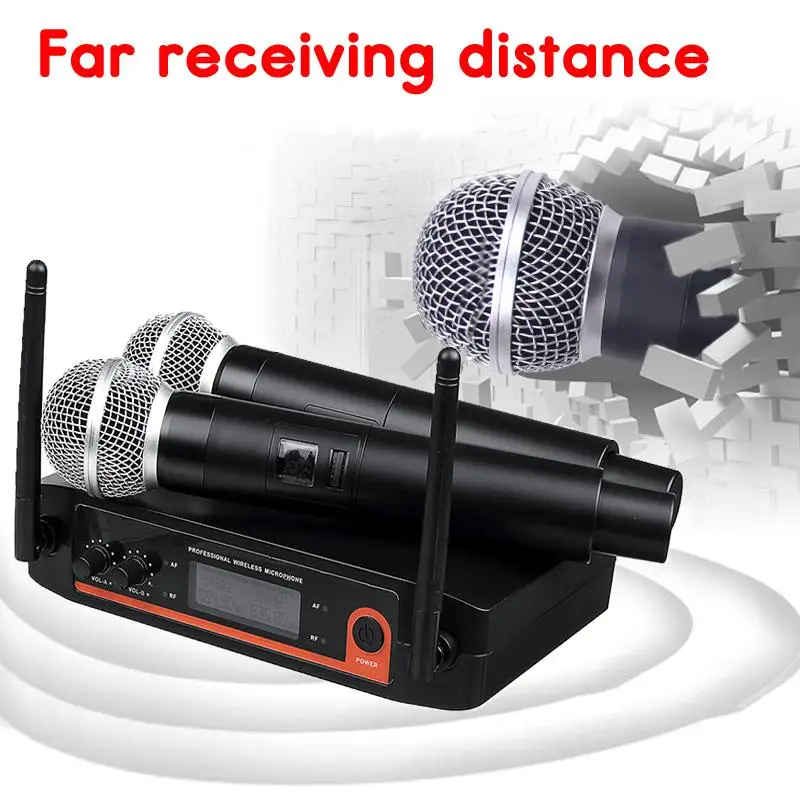 Профессиональный UHF беспроводной микрофон двухканальный ручной Kraoke вечерние