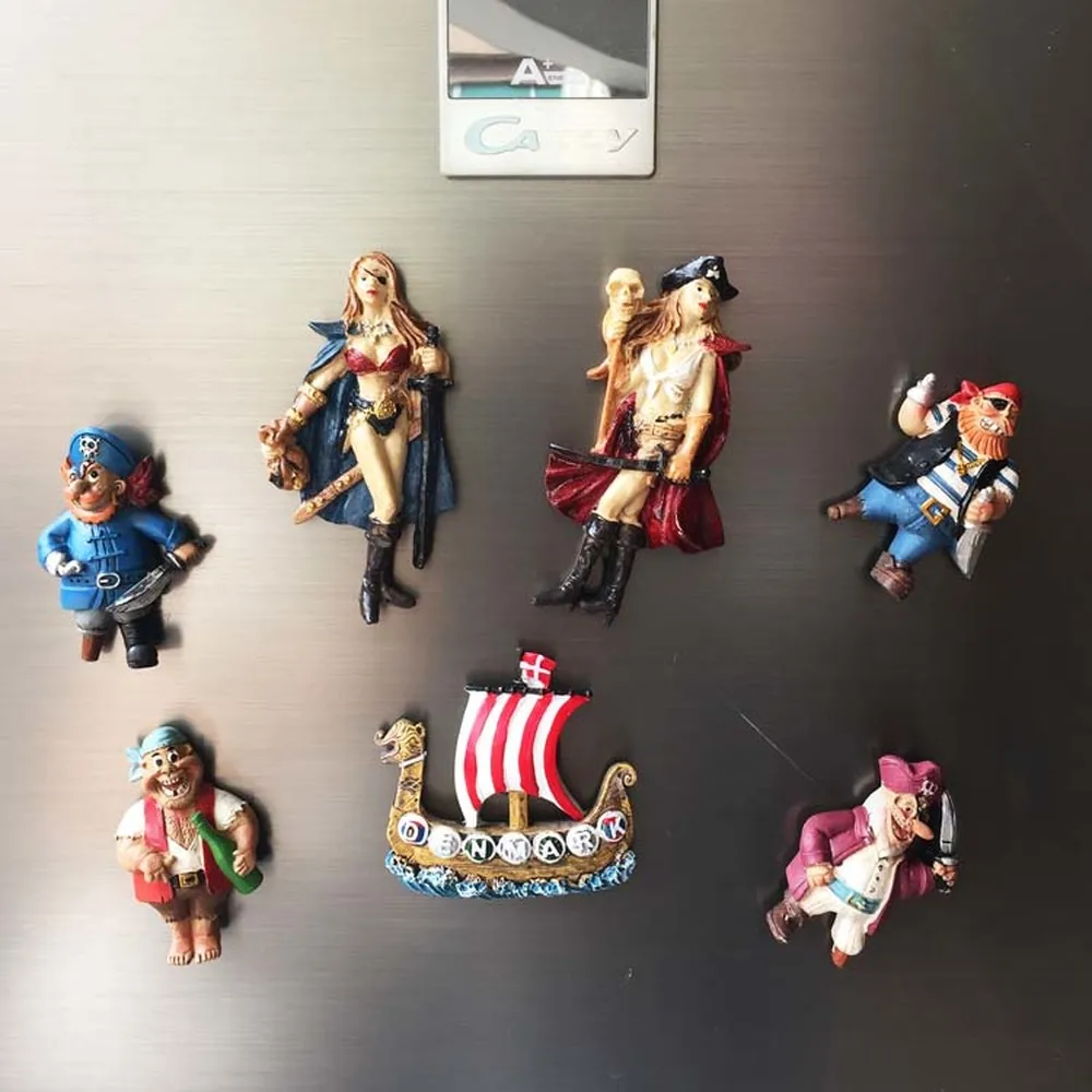 

3D Cool Resin Denmark Fridge Magnets Tourist Souvenirs Viking Pirate Refrigerator Magnetic Sticker Home Decoration