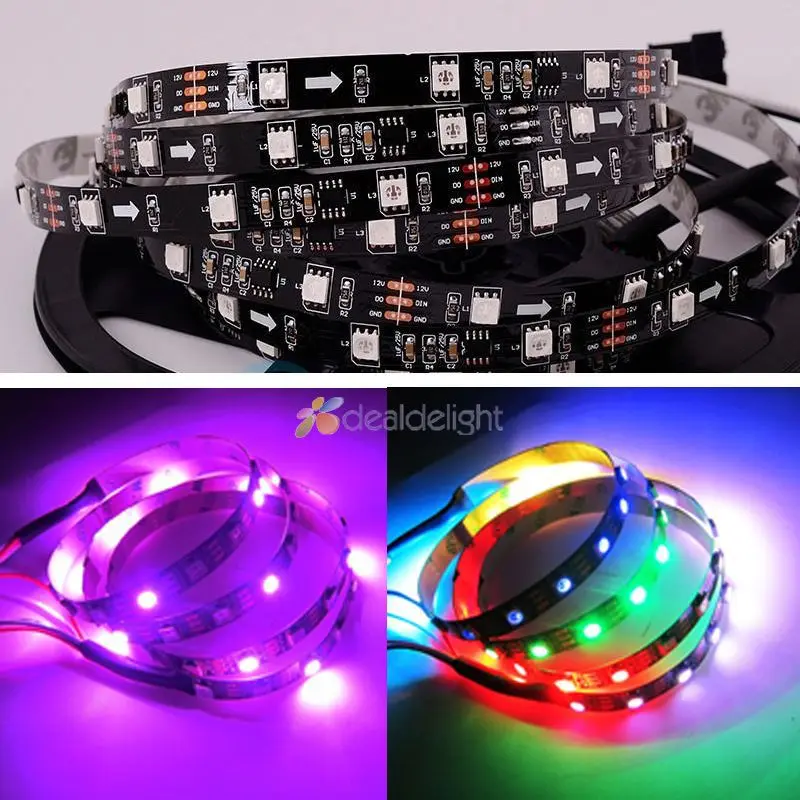 #cheap 5M DC12V WS2811 5050 Digital RGB Color LED Strip 30LED m 150LEDs Non Waterproof dream color Led Strip 10mm Black PCB