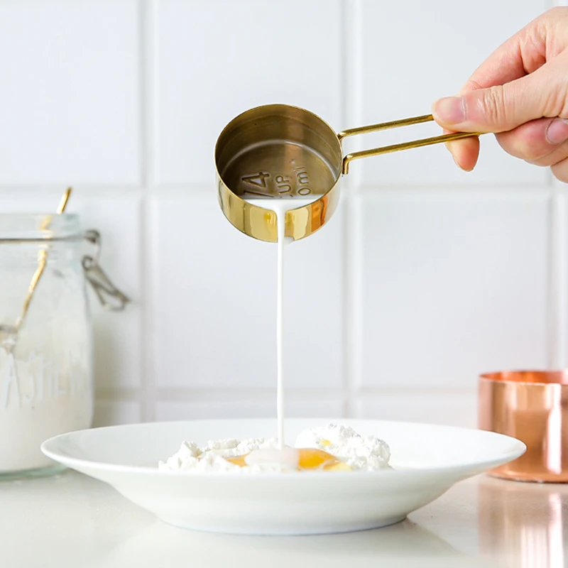 Kitchen Scale 4Pcs Stainless Steel Measuring Cup Set Gold Measuring Cups Coffee Scoop Spoon Measuring Spoon Baking Cooking Tools (5)