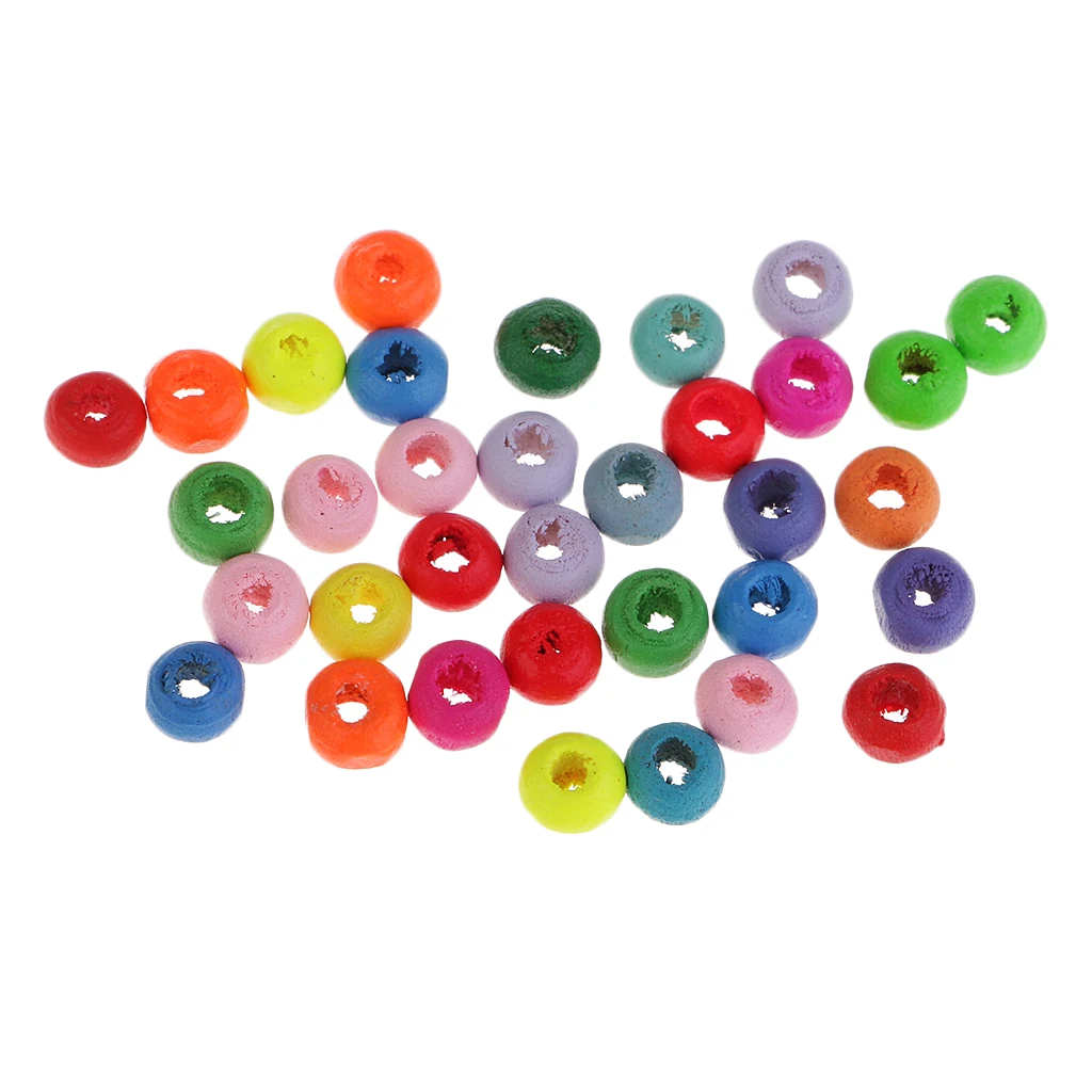  200 Pcs 4mm Colorful Round Solid Wood Beads Color Large Hole Wood Beads Mixed Wood Beads Paint Color For Jewelry Making Beads