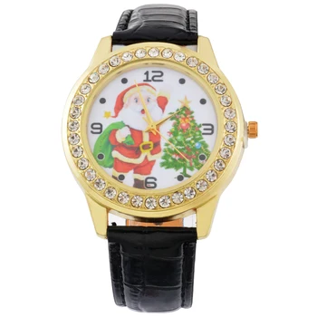 

FUNIQUE 2018 Christmas Old Men Tree Watches Women Clock Rhinestone Dial Leather Strap Ladies Watch Christmas Gift Wristwatch