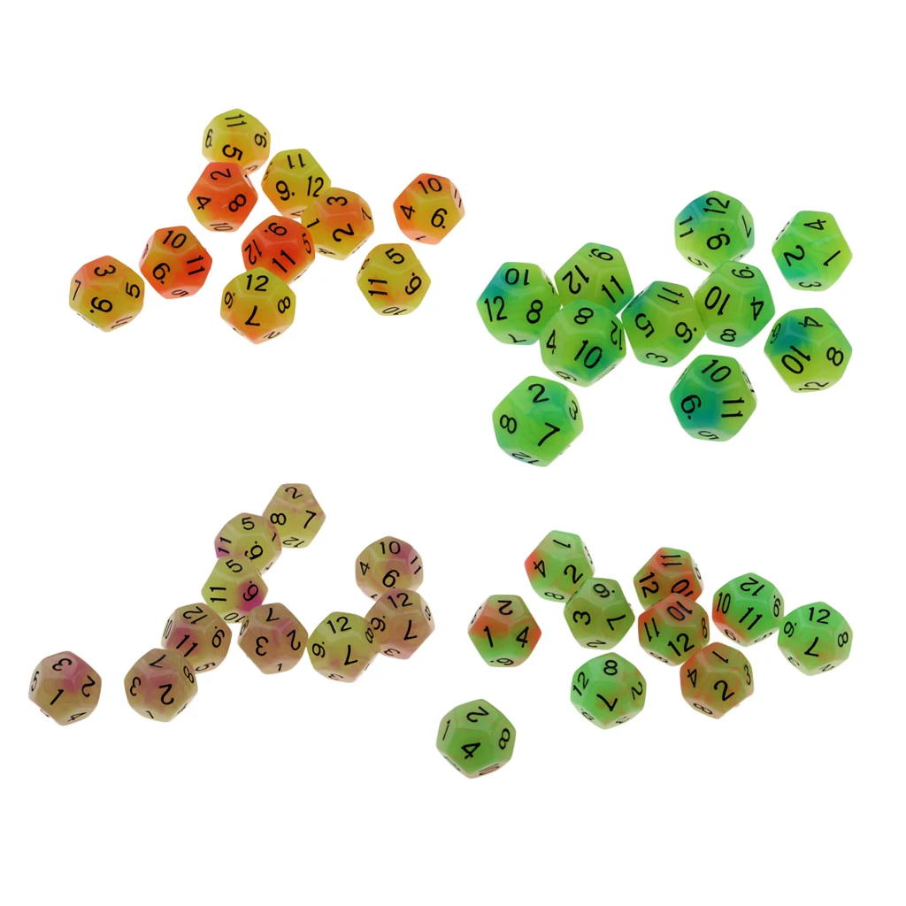 10pcs 12 Sided Glow in the Dark Dices D12 18mm Night Luminous Dice Set for Adult Club Party Table Games Kids Toys