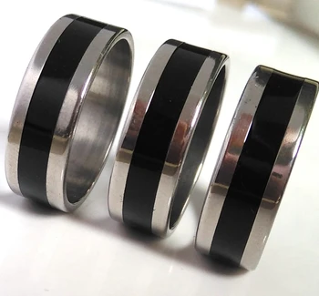

Bulk lot 100pcs/lot Wholesale Men's Black Enamel Band Stainless Steel Rings 8mm Width Size 17-22mm Mix Trendy Jewelry