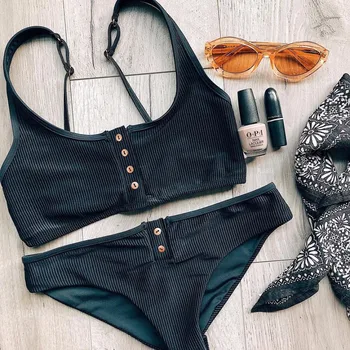

Sexy Sport Bikini Set Swimwear Women Bathing Suit Solid Black Swimsuit 2018 White Bikinis Push Up Biquini Female Beach Swim wear