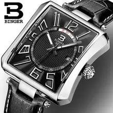Швейцарские БИНГЕР часы Мужские люксовый бренд Tonneau Кварцевые водонепроницаемые наручные часы с кожаным ремешком B3038-2