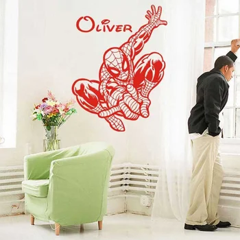 

Size 72x56cm New Vinyl Spiderman Customs Name Removable Cartoon Poster Decals Wall Stickers for Kids Rooms Decoration