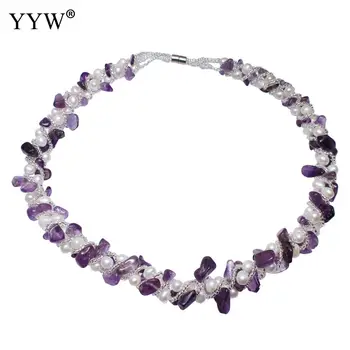 

Natural Freshwater Pearl Necklace Amethysts magnetic clasp February Birthstone Pearl Choker Necklaces for woman Approx 16.5 Inch