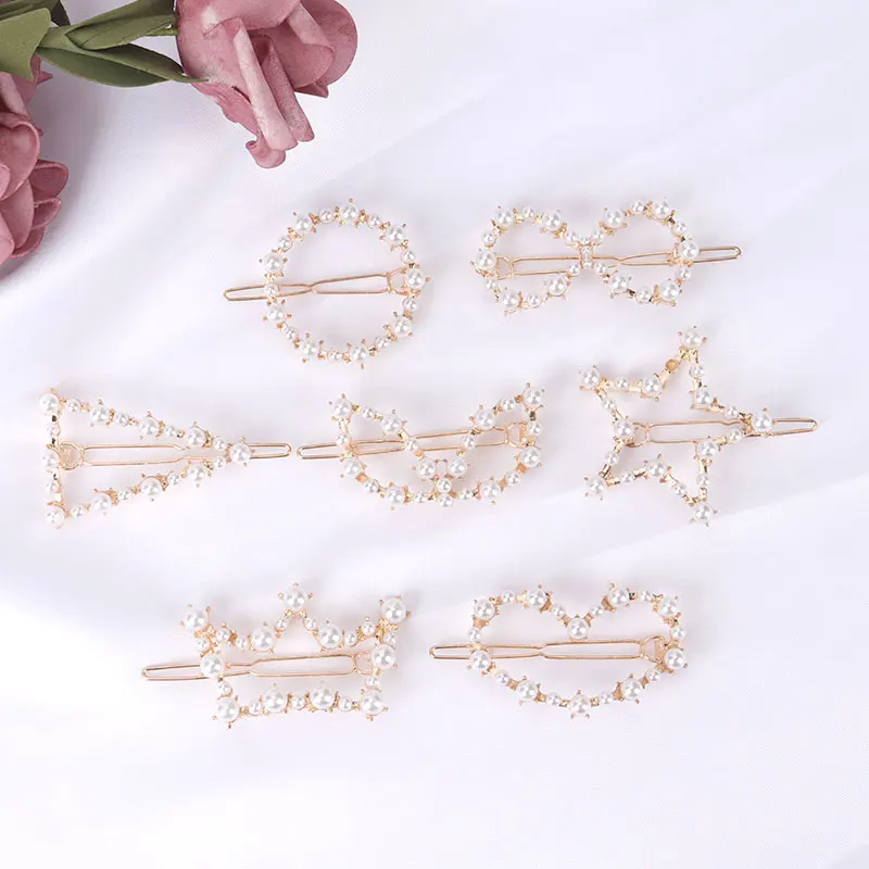 

Golden Pearl Hairpin Girl Fashion Romantic Headdress Women Hair Accessories Couple Birthday Gift Crown Round Broken Hair Clip