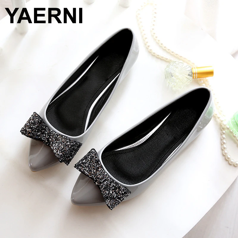 

YAERNI Fashion Elegant Women Shoes Ballet Flats Spring/Autumn Shoes Woman Pointed Crystal Butterfly-knot Plus Size High Qualit