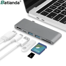 6 в 1 USB C концентратор Многофункциональный Тип C адаптер к HDMI SD/Micro кард-ридер и 2 USB 3,0 порта для нового MacBook Pro 15 16 Air 13