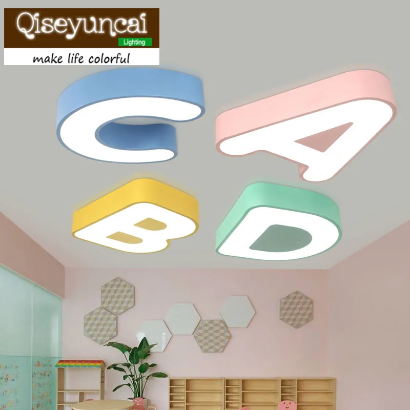 Qiseyuncai 2018 новые ABCD буквы цветные Мультяшные потолочные светильники Детские