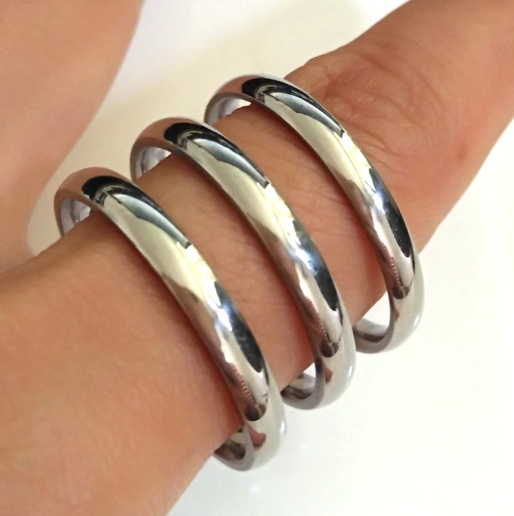 

50pcs Wholesale Fine Polishing 3MM Stainless Steel Band Rings Size Assorted Silver Comfortable ARC Lovers Wedding Rings