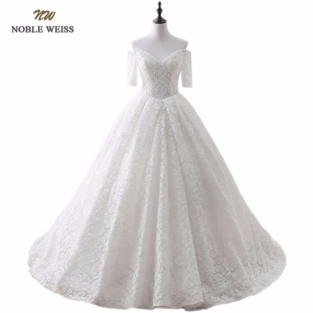 

NOBLE WEISS Lace Wedding Dresses With Half Sleeve Court Train Lace-up Back Wedding Gowns robe de mariage