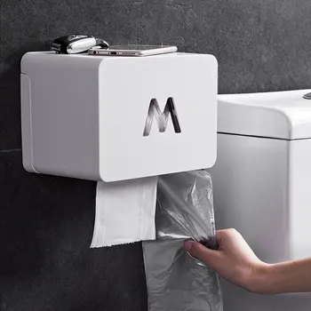 

Paper Towels Phone Rack Wall-mounted Garbage Bag Waterproofing Tissue Storage Box Sucker Toilet Roll Holder for Bathroom