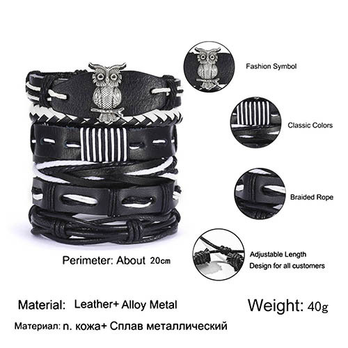 Men Vintage Leaf Feather Multilayer Leather Bracelet Fashion Handmade Braided Rope Wrap Bracelets & Bangles Male Gift