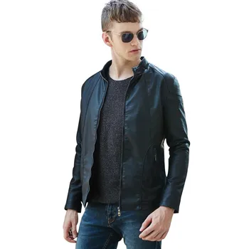 

New men's fashion casual men's leather jacket motorcycle jacket Pure color coat