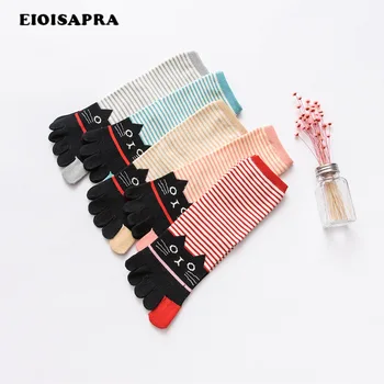 

[EIOISAPRA]Striped Pattern Five Fingers Socks Women Colorful Short Japan Harajuku Meias Cotton Cute Funny Calcetines Mujer