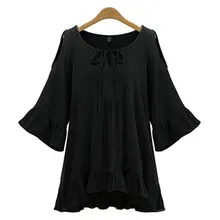 New Fashion Women Plus Size T Shirt Ruffles Hem Flounced Sleeve Cold Shoulder Tunic Top XL-5XL