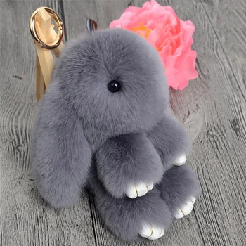 Cute Mini Genuine Rabbit Fur Pom Pom Key Chain Women Trinket Rabbit Toy Doll Bag Car Key Ring Monster Keychain Jewelry Gift