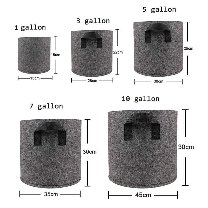 1/3/5/7/10 галлонов садовые мешки для выращивания с ручкой Войлок из серой ткани комнатные растения растение гроубокс растительное картофеля круглый горшок