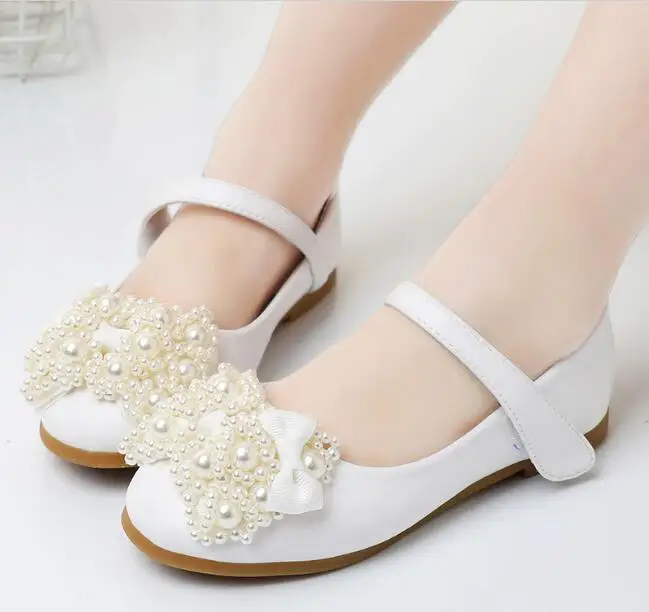 Весенняя обувь с кружевом и жемчугом для девочек; Танцевальная обувь для детей; обувь принцессы для маленьких девочек; тонкие туфли для девочек 1-12 лет; цвет розовый, белый - Цвет: Белый