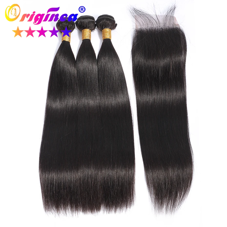 

Originea Straight Bundles With Closure Brazilian Hair Weave Bundles With Closure Human Hair Bundles With Lace Closure Remy Hair