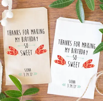 

personalized feather Tribal themed Birthday candy Buffet treat gift bar bags Baby Shower Bakery Cookie Favor popcorn pouches
