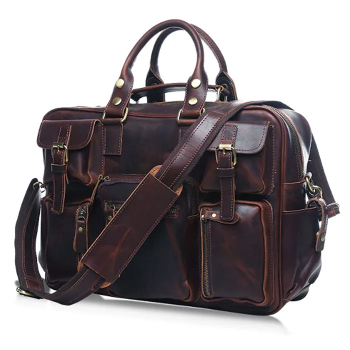 

Vintage Cowhide Genuine Leather Travel Bag Male genuine leather Handbag Large Men Brand duffle bag Crossbody messenger Bag brown