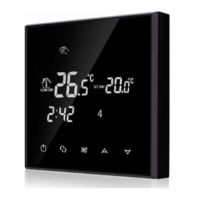 2 pipes 4 pipes Touch Screen Fan coil Programmable Thermostat with Black acrylic 2 pipes 4 pipes Touch Screen Fan coil Programmable Thermostat with Black acrylic