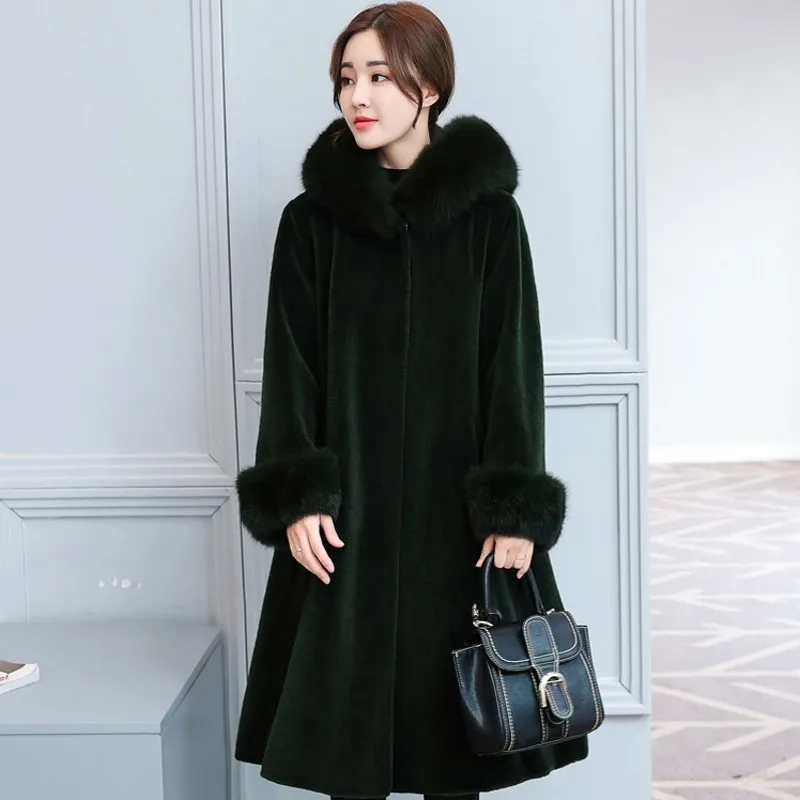 

Winter Woman Faux Fur Coat Fluffy Jacket Fake Long Fur Coat Shaggy Lace Up Casual Warm Hooded With Fur Elegant Coats Female New
