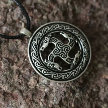 

1pcs wholesale Fylfot Pferde associated with the God Frey Ancient Sacred Symbol viking pendant men Necklace openwork Horse