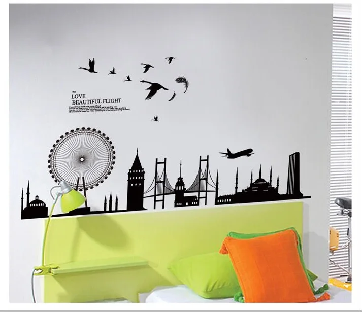 Современный Лондон город здание наклейки на стену украшение дома для гостиной фон Наклейка ПВХ плоское панно оконный плакат