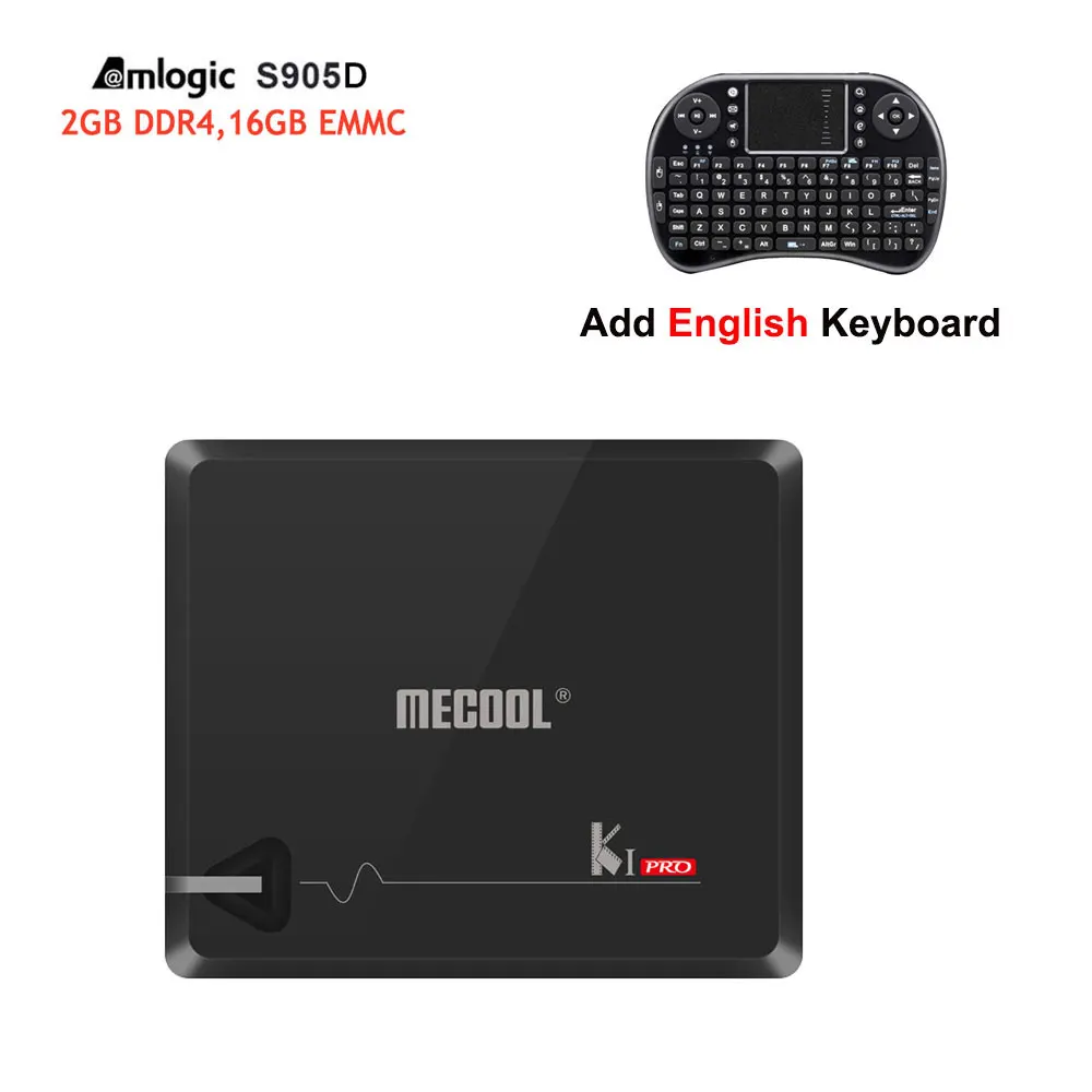 MECOOL KI PRO 2 Гб DDR4 16 Гб встроенной памяти, DVB-T2 DVB-S2 DVB-C Android 7,1 Смарт ТВ Box Amlogic S905D HD спутниковый ресивер Поддержка ccaam - Цвет: Add En Keyboard