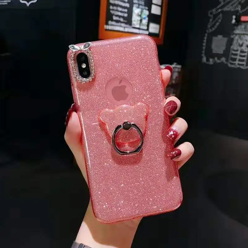 

for iPhone 6 Case Girl Women Glitter Luxury Bling Back Cover with Bear Kickstand for iPhone 5 5S SE 6 6S 7 8 Plus X XS XR MAX