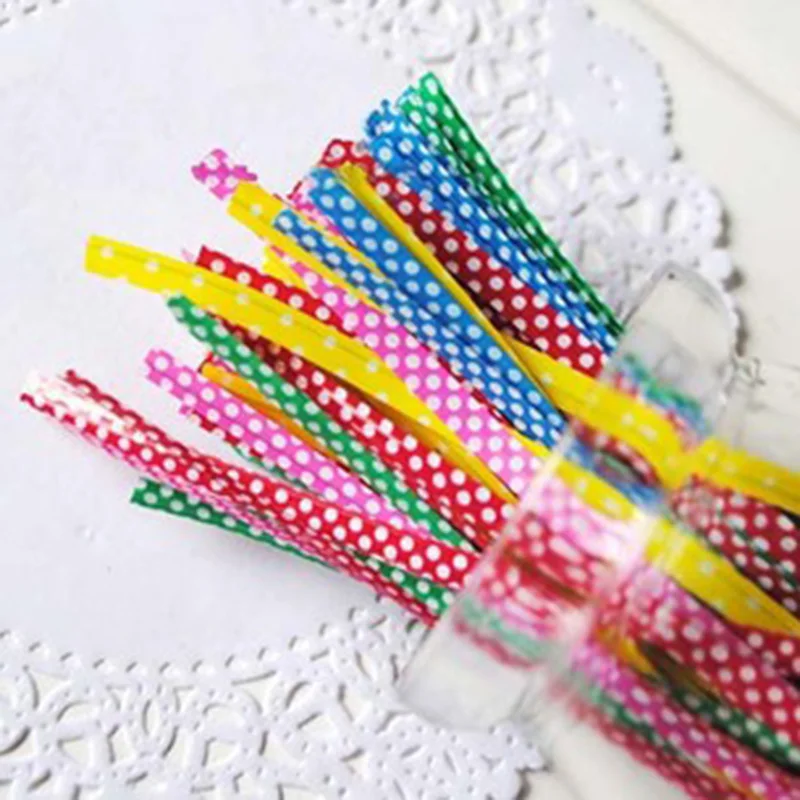 

250Pcs/pack Candy Color Dot Print Twist Ties Wire For Cake Pops Sealing Cello Bags Lollipop Gifts Packaging Supplies