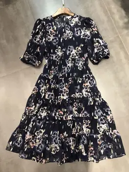 

The new summer 2020 lantern sleeve silk dress with short sleeves