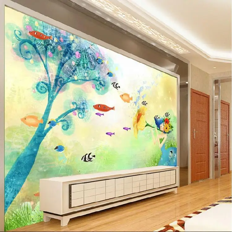 

Custom photo wallpaper 3D cartoon fish children's room wallpaper kindergarten baby swimming pool wallpaper mural