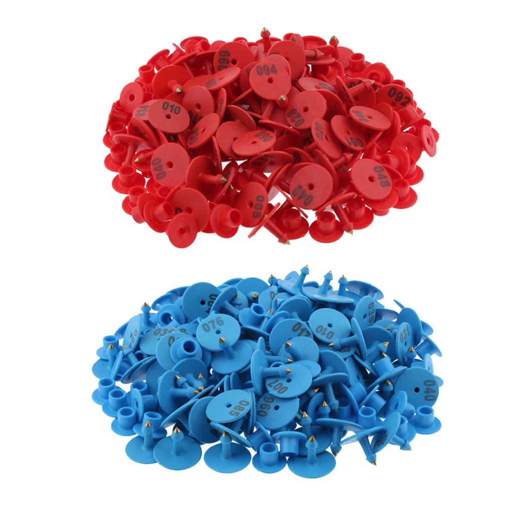 200PCS Numbered Livestock Ear Tag for Pig Cow Cattle Goat Sheep Blue & Red